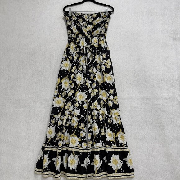 Free People Pants - Free People Jumpsuit Womens Small Black Floral Strapless Smocked Wide Leg Boho